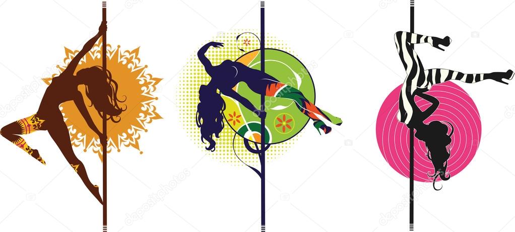 Vector illustration of pole dancers silhouettes in different poses