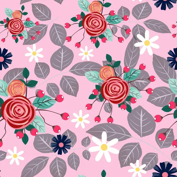 Patrón Sin Costuras Con Rosas Rosadas Flores Para Tela Papel — Vector de stock