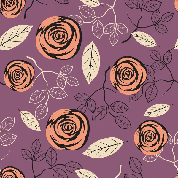 Nahtloses Muster Mit Rosen Und Blättern Für Textilien Papier Verpackung — Stockvektor