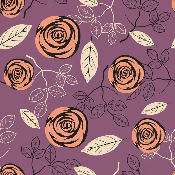 Modèle Sans Couture Avec Des Roses Des Feuilles Pour Textile — Image vectorielle