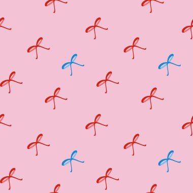 Kırmızı ve mavi fiyonklu hoş, pürüzsüz bir desen. Tekstil, ambalaj kağıdı, duvar kağıdı, ambalaj için. Vektör deseni. 