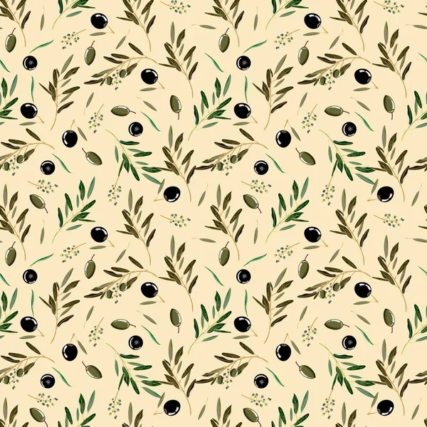 橄榄无缝图案 纺织品 包装纸 病媒类型 — 图库矢量图片