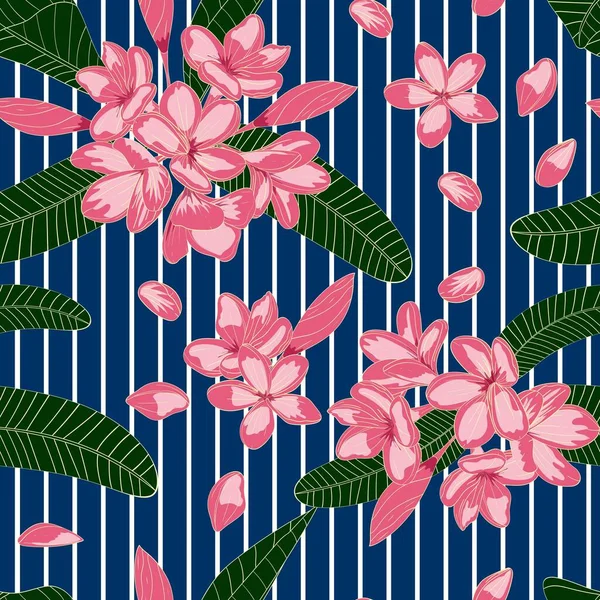 Florales Nahtloses Muster Mit Rosafarbenen Blüten Auf Gestreiftem Hintergrund Für — Stockvektor