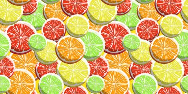 Greyfurtlu, portakallı, limonlu ve limonlu turunçgil desenli. Citrus geçmişi. Tekstil, kağıt, ambalaj, duvar kağıdı için. Vektör deseni.