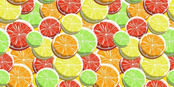 Citrus Nahtloses Muster Mit Grapefruit Orangen Zitronen Und Limettenscheiben Zitrusfrüchte — Stockvektor