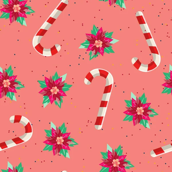 Motif Floral Sans Couture Avec Poinsettia Canne Bonbons Sur Fond — Image vectorielle