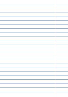 Sıralı defter arkaplanı, mavi yatay çizgiler, kırmızı boşluk, boş beyaz sayfa, okul kırtasiyesi