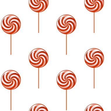 Lolipop şekeri desenleri, kırmızı ve beyaz girdaplar, pürüzsüz tatlı arka plan, vektör çizimi, şekerlemeler