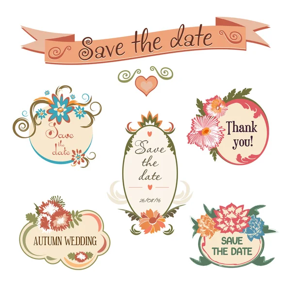 結婚式のバッジのコレクション。花のフレームのセットです。結婚式招待状カード用のベクトル図 ベクターグラフィックス