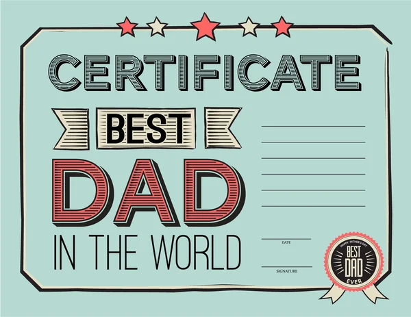 Modelo de parabéns certificado para o dia dos pais no estilo retro vintage. ilustração vetorial. Mundos melhor modelo de certificado pai . —  Vetores de Stock