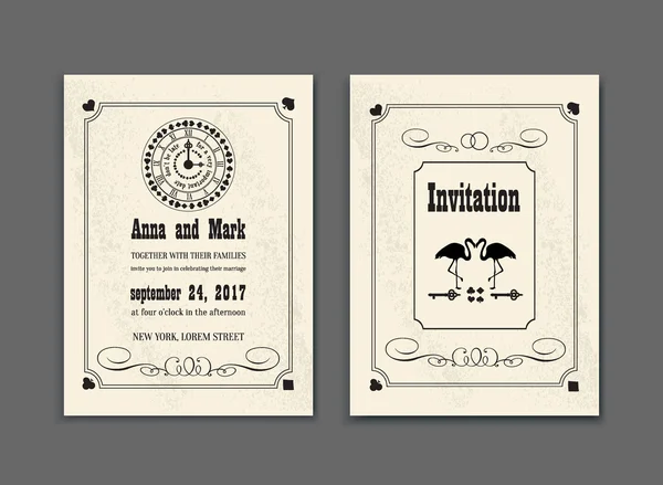 Fiesta de bodas en el País de las Maravillas. Guardar la fecha invitación Alicia en el tema País de las Maravillas. plantilla de vector para boda o cumpleaños — Archivo Imágenes Vectoriales