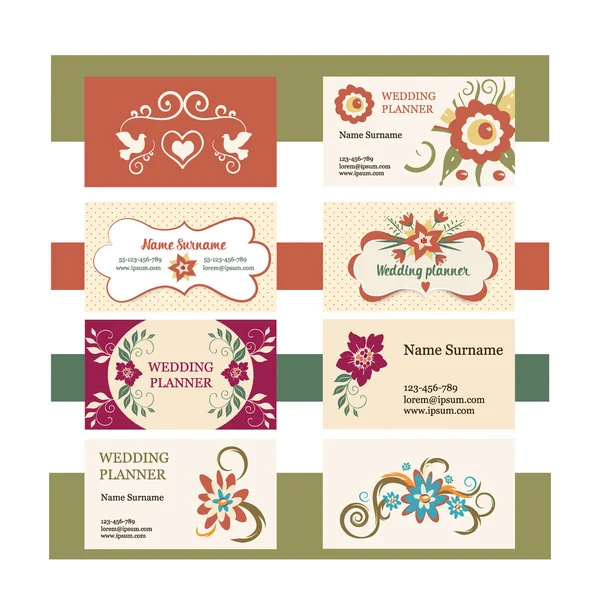 Plantilla de tarjetas de visita de vector vintage con logotipo floral. Ideal para un planificador de bodas o florista. Diseño de impresión femenina — Archivo Imágenes Vectoriales