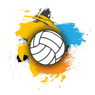 Vektör Voleybol logosu çok renkli darbeleri arka plan üzerinde. voleybol topu için başlık sayfası, poster veya Voleybol tema olarak görüntüle.