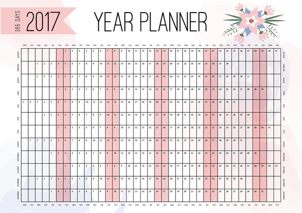 Année Planificateur mural. Planifiez toute votre année avec ce planificateur d'année murale 2017. Modèle de planificateur de calendrier mural annuel. Conception vectorielle — Image vectorielle
