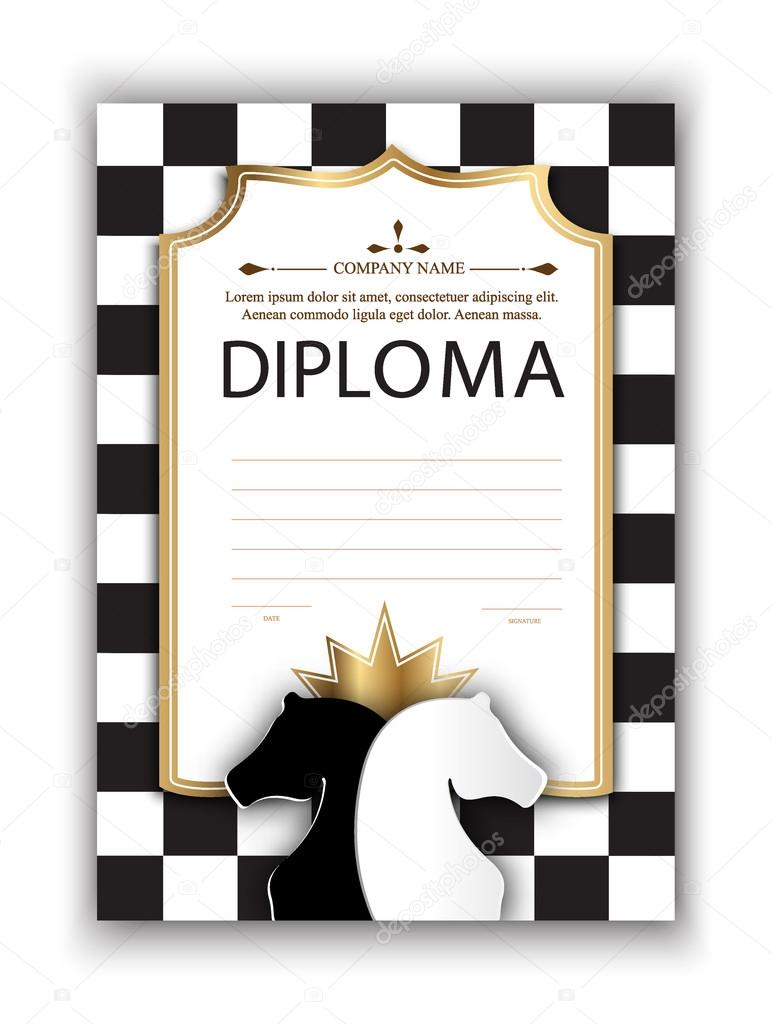 Vector template certificate of the winner of the chess tournament. diploma of participation in a chess competition for printing. Chess vector background