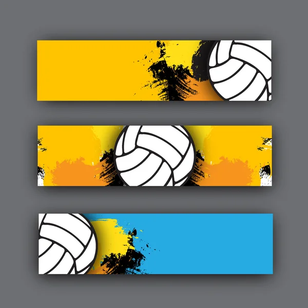 Collezione di banner vettoriali tema pallavolo. palla su sfondo. Intestazione spiaggia per il sito web — Vettoriale Stock