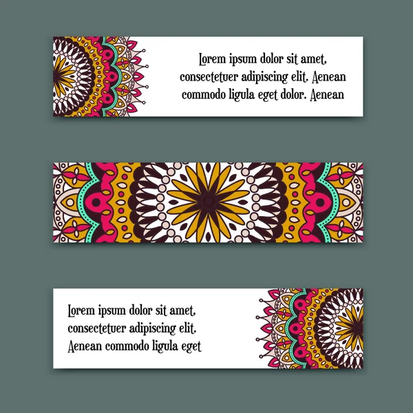 Definir banners vetoriais horizontais com mandala colorido. A coleção nacional de cabeçalhos do site web. Islã, árabe, indiano, motivos otomanos . — Vetor de Stock