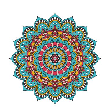 Dekoratif Arapça yuvarlak dantel süslü mandala. Vintage vektör desen baskı veya web tasarımı için. renkli arka plan. Davetiye, düğün kartı