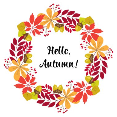 sonbahar yaprakları ve meyveleri yuvarlak çerçeve vektör. Tebrik kartı veya davet