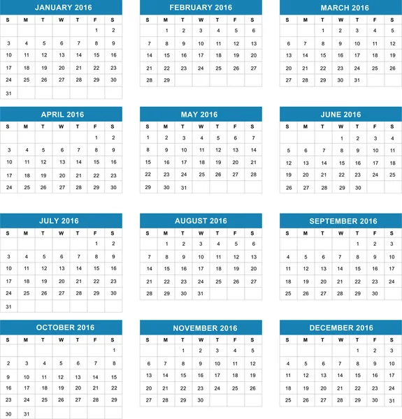 Calendrier simple 2016.Illustration vectorielle — Image vectorielle