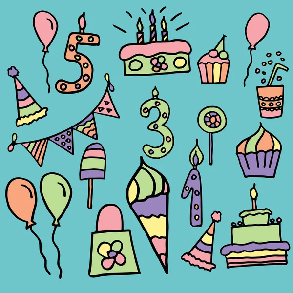 Birthday celebration attribut vektor ikoner. Party bakgrund — Stock vektor