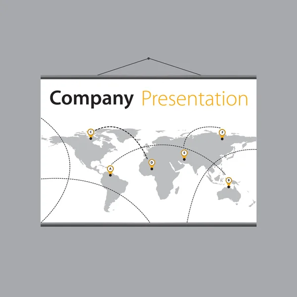 Presentación de la entrega global de la compañía en la pantalla del proyector. Diseño vectorial . — Vector de stock