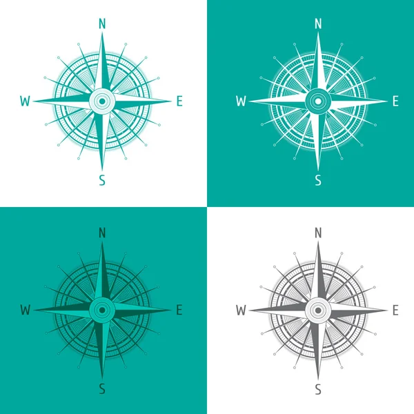 Detailliertes Set Kompass-Windrose isoliert auf weiß. — Stockvektor