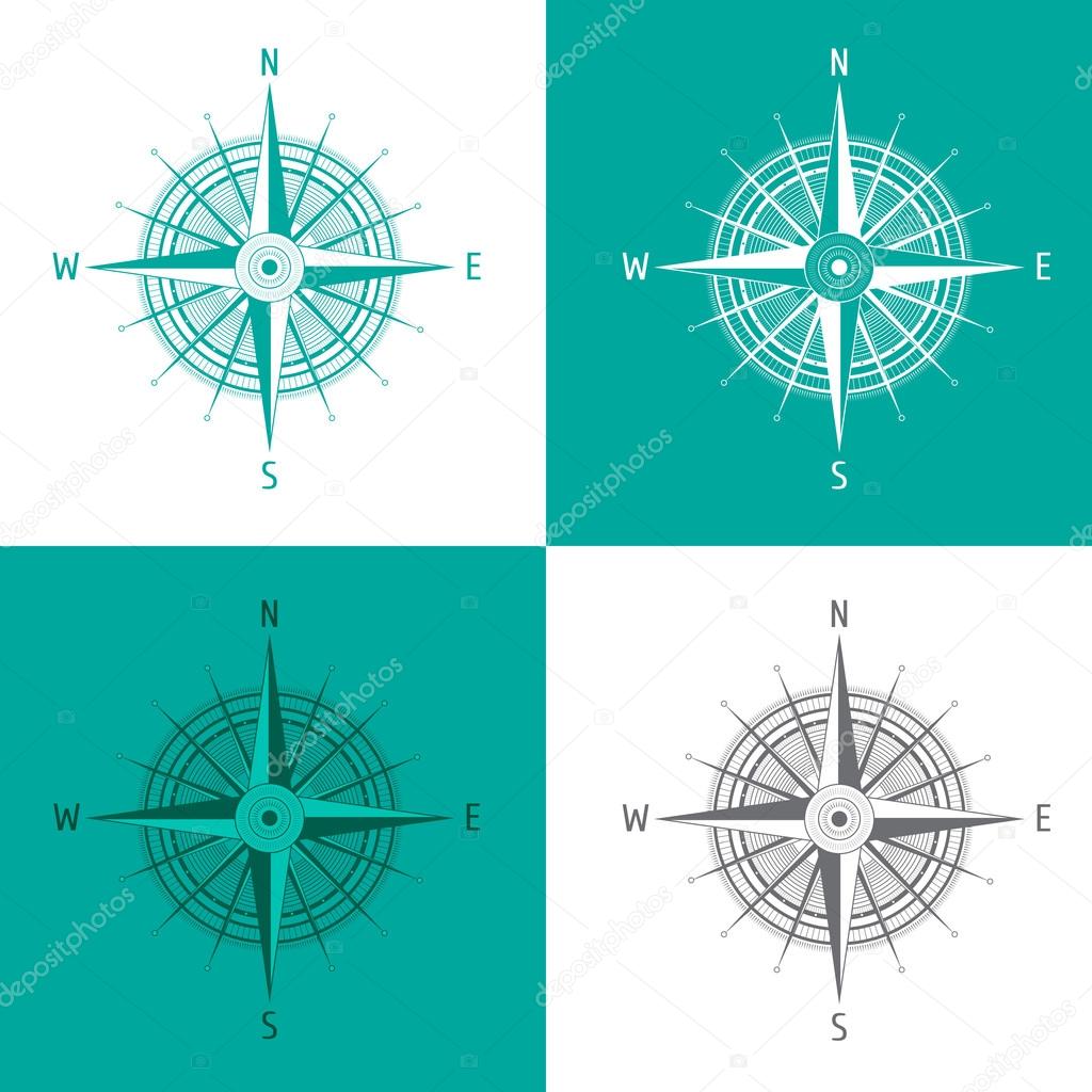 Detailed set Compass Windrose isolated on white.