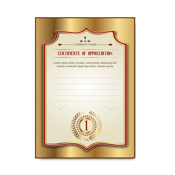 Şablon altın sertifikaları madalya ile defne için ilk yer bırakır.. — Stok Vektör