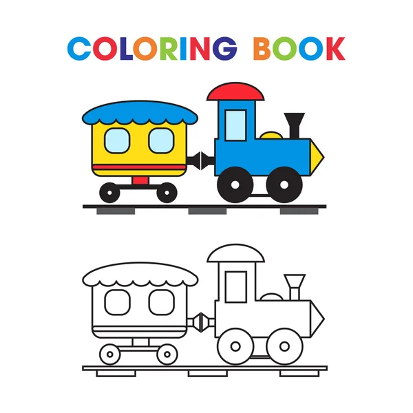 Coloring book the train with a wagon for the kids. — Stock Vector