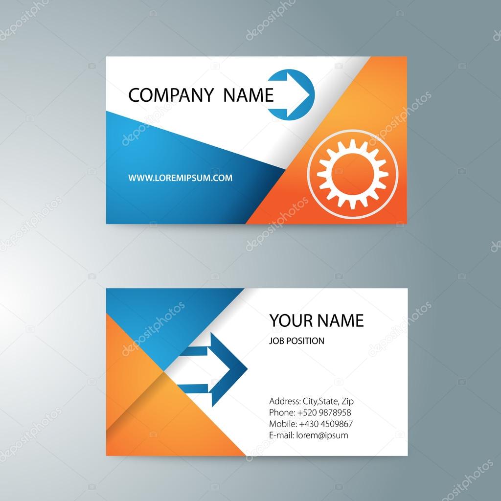 modern template double-sided business cards for printing with gear and arrows. 