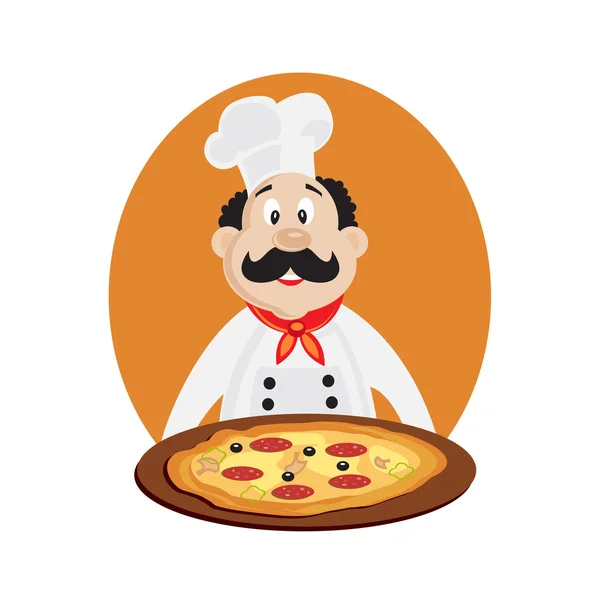 Illustration vectorielle de chef drôle avec pizza. Illustration vectorielle isolée . — Image vectorielle