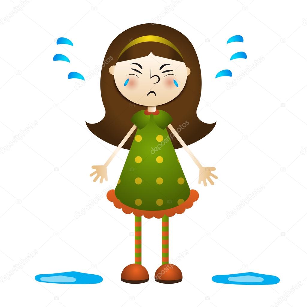 Cartoon illustration of a little girl crying.