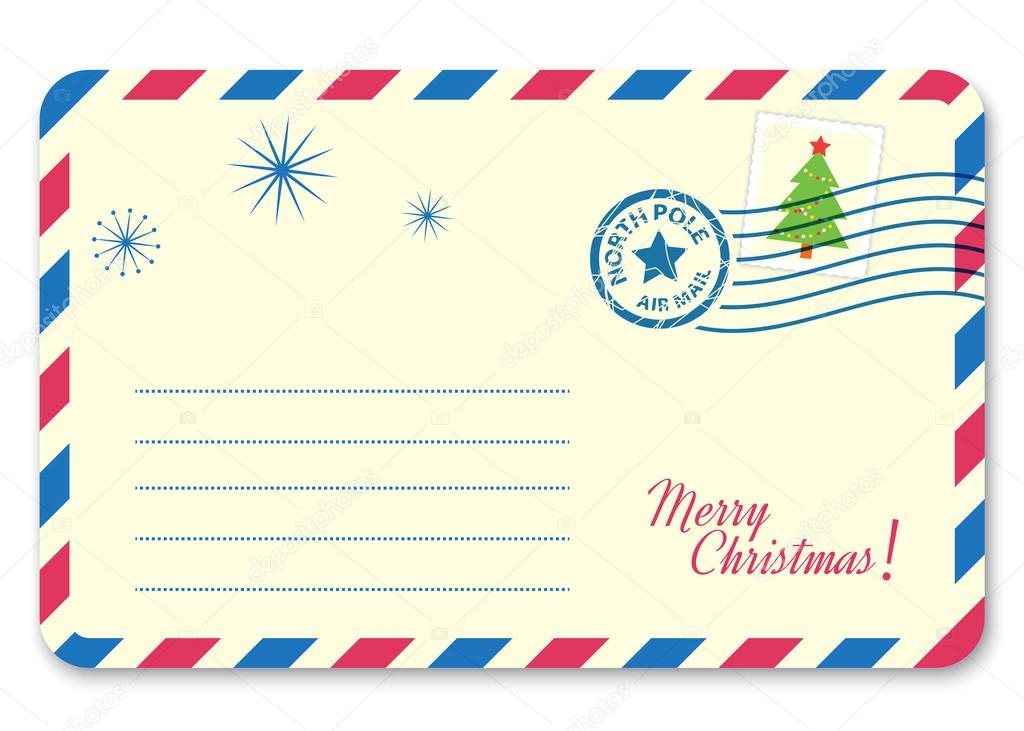 Template New years letter to Santa Claus with stamp and postage mark