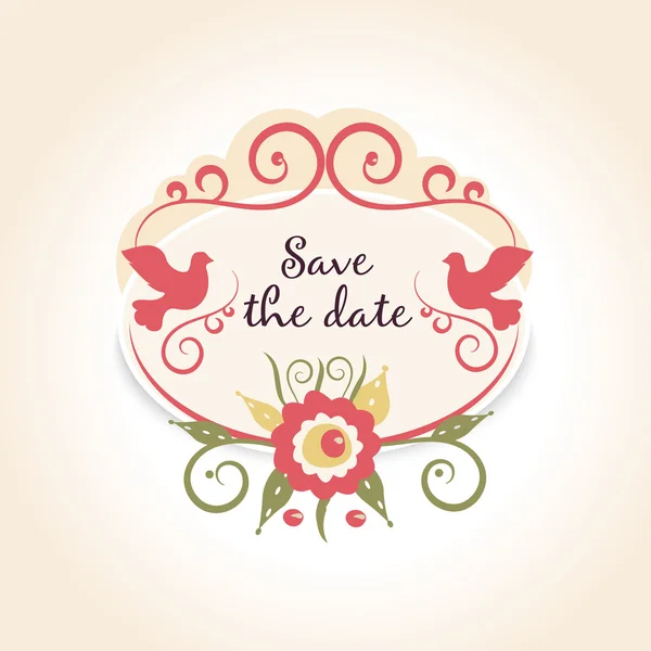 Винтажный свадебный значок с цветочным декором. Шаблон с примером текста сохранить дату . — стоковый вектор