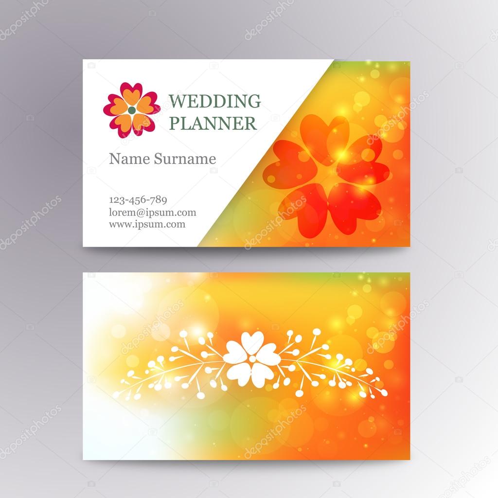 Vector blurred business card template with logo flower. Suitable for wedding planners or florist owners