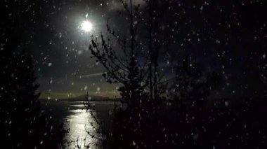 Ay ışığıyla aydınlatılan fırtınalı bir gece gökyüzünün altına düşen şiddetli karın büyülü ve dramatik bir animasyonu. Kış sahnelerine, tatillere ve mistik projelere atmosfer katmak için mükemmel..