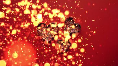 Canlı bir Sevgililer Günü animasyonu. Kırmızı ve pembe konfeti parçacıkları, zengin kırmızı arka planda parıldayan kalp şekilleri üzerinde enerjik bir şekilde patlarlar. Romantik temalar, aşk anonsları, şenlikli selamlar ve neşeli promosyonlar için mükemmel..