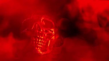 Şekillendirilmiş metalik kafatasının yer aldığı ürkütücü Cadılar Bayramı temalı bir animasyon. Sahne koyu dokular ve metal yüzeyde dans eden parlak kırmızı ışık yansımaları ile karakterize edilir. Ürkütücü ve yüksek kontrastlı bir atmosfer yaratır.