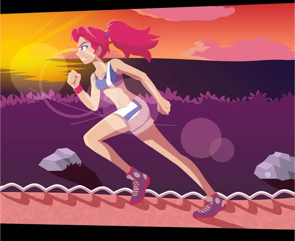 Fitness kızı gün batımında koşuyor.