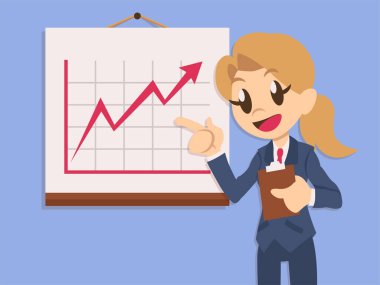 Genç bir iş kadını grafiği açıklıyor.