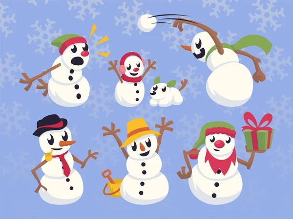 Cartoon Snowmen Character Set — Stockový vektor