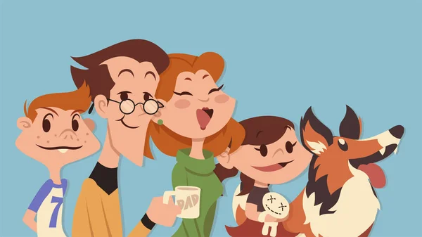 Retro tarzı aile ve evcil hayvanlar