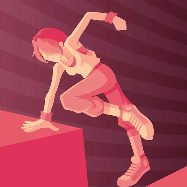 Mujer Joven Practicando Parkour — Vector de stock