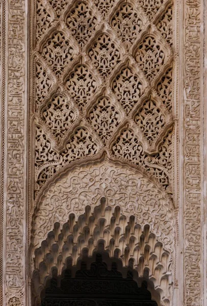 Крупным Планом Вырезаны Узоры Мечети Мекнес Марокко Высокое Качество Фото — стоковое фото