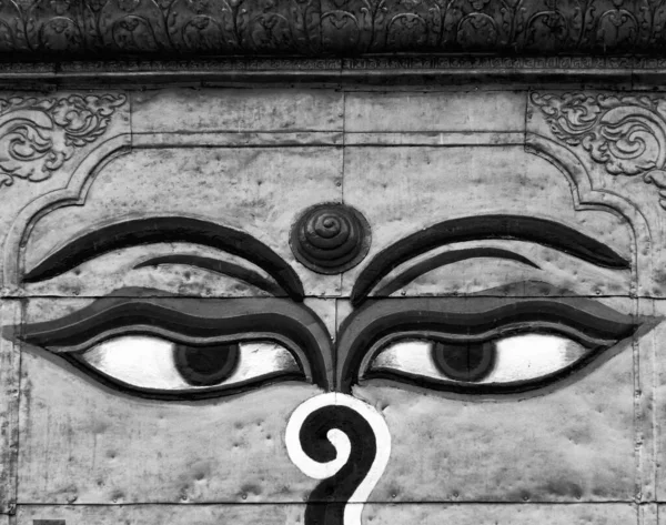 Entrancing Monochrome Close Eyes Buddha Katmandú Nepal Foto Alta Calidad —  Fotos de Stock