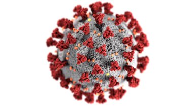 Beyaz arkaplanda geniş kopya alanına sahip Coronavirus mikrobu resmi