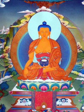Buda, Boudhanath, Nepal 'i tasvir eden önemli bir meditasyon aracı olan Tibet Budist sanatı, resim veya tangka' yı süsleyin. Yüksek kalite fotoğraf