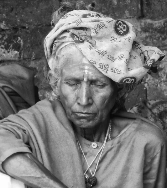 Monochromes Porträt Weiblicher Sadhu Pashupatinath Ghats Nepal Hochwertiges Foto — Stockfoto