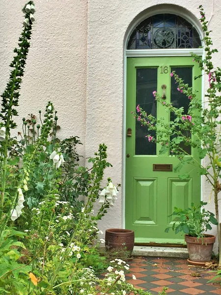Tradiční Zelené Dveře Anglického Domu Norwich City East Anglia Velká Stock Snímky